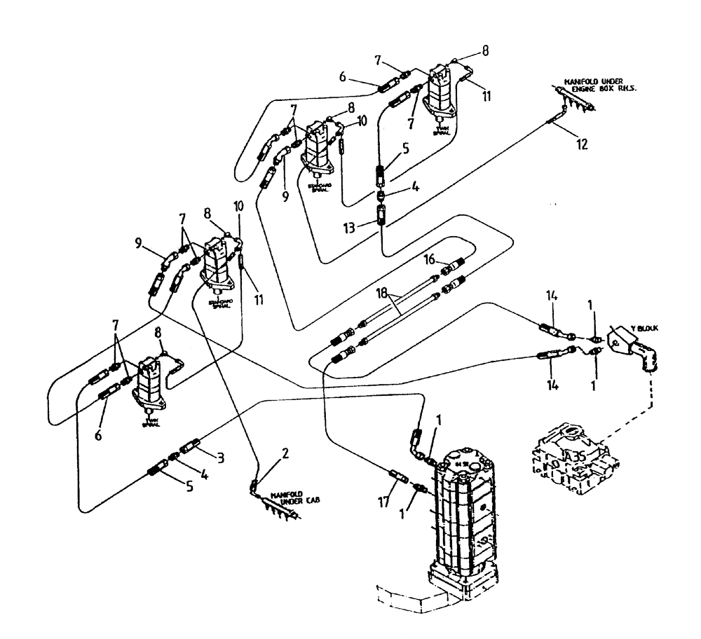 Схема запчастей Case IH 7700 - (B05-85A) - HYDRAULIC CIRCUIT, (CROPDIVIDER SPIRALS - UNDERSLUNG Hydraulic Components & Circuits