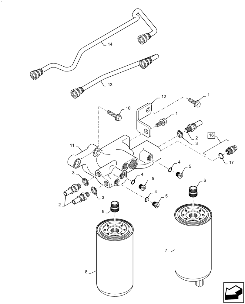 Схема запчастей Case IH MX305 - (03-04) - FUEL FILTER AND CONNECTIONS (03) - FUEL SYSTEM