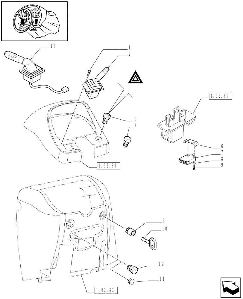 Схема запчастей Case IH JX70 - (1.92.75[03]) - ELECTRIC CONTROLS (10) - OPERATORS PLATFORM/CAB