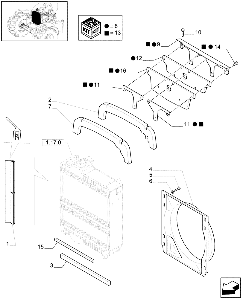 Схема запчастей Case IH MAXXUM 140 - (1.17.5[01A]) - RADIATOR DUCT AND SEALS - D5989 (02) - ENGINE EQUIPMENT