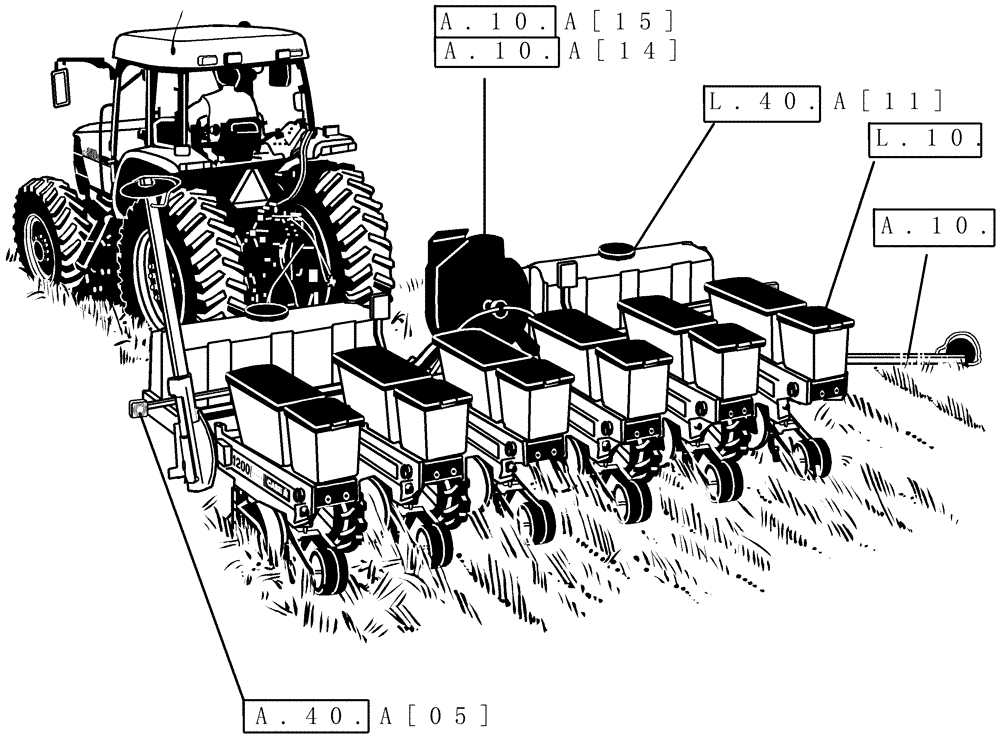 Схема запчастей Case IH 1200 - (A[02]) - PICTORIAL INDEX - RIGID TRAILING PLANTERS A - Distribution Systems