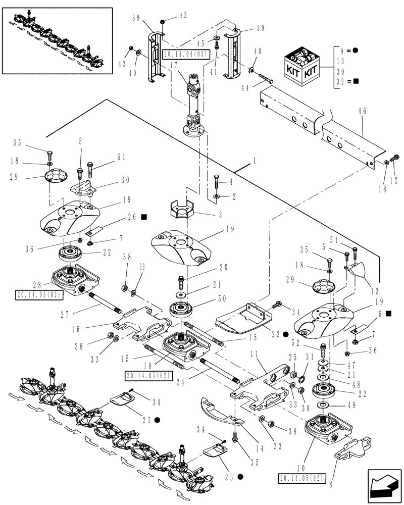 Схема запчастей Case IH RDX131 - (20.14.03[04]) - CUTTERBAR, 10 DISC, SHOCK HUBS, OPTION (14) - CROP CUTTING