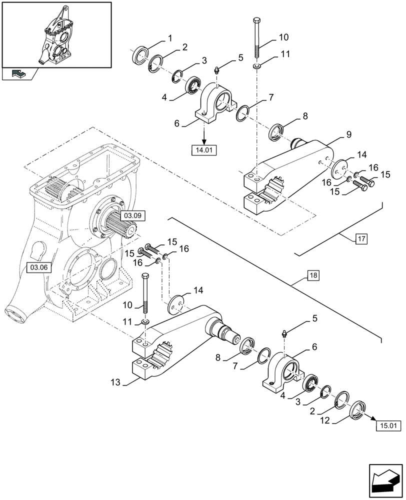 Схема запчастей Case IH LB433R - (03.10[01]) - MAIN GEARBOX, ARM TO PLUNGER (03) - MAIN GEARBOX
