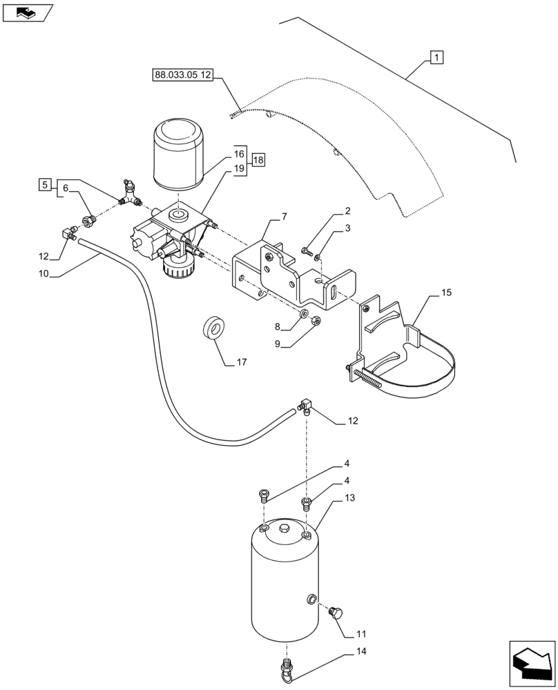 Схема запчастей Case IH PUMA 185 - (88.033.05[05]) - DIA KIT - PNEUMATIC TRAILER BRAKE (UK) - REGENERATION AIR DRYER, TANKS AND PIPES (88) - ACCESSORIES