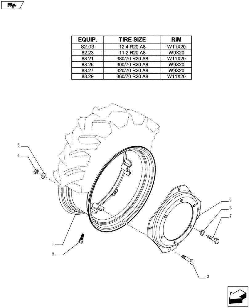 Схема запчастей Case IH FARMALL 65C - (44.511.03[03]) - FRONT WHEELS (44) - WHEELS