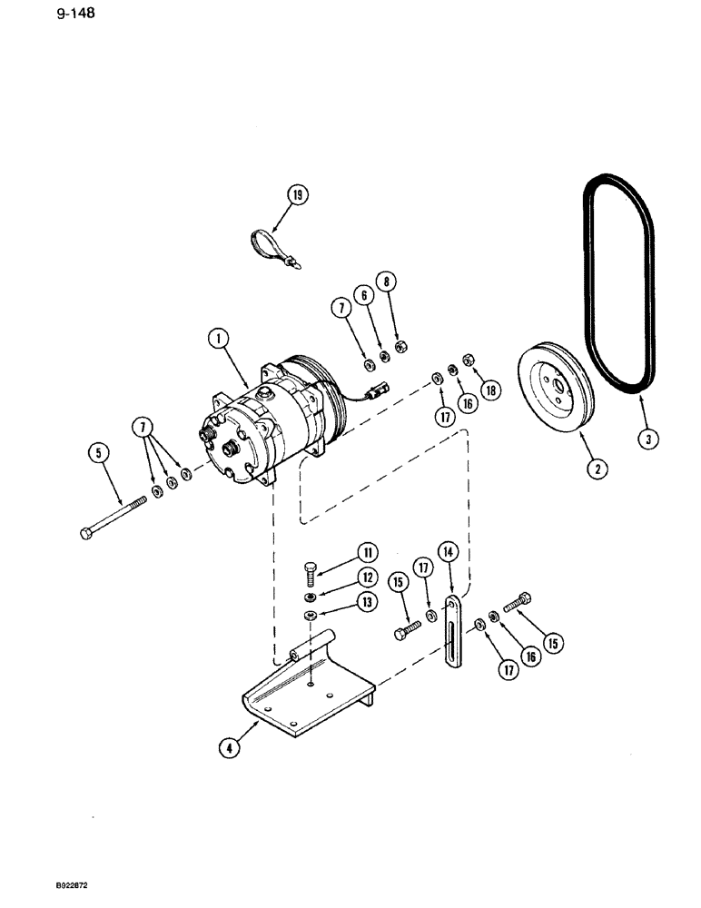 Схема запчастей Case IH 7120 - (9-148) - AIR CONDITIONING, COMPRESSOR MOUNTING AND DRIVE (09) - CHASSIS/ATTACHMENTS