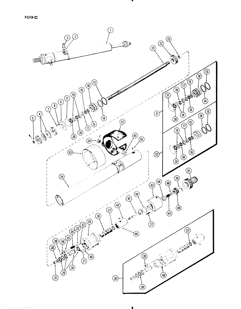 Схема запчастей Case IH 730 SERIES - (109C) - A24736 POWER STEERING CYLINDER, 4 WHEEL, WESTERN, 730 GROVE, USED PRIOR TO TRAC. S/N 8289220 (05) - STEERING