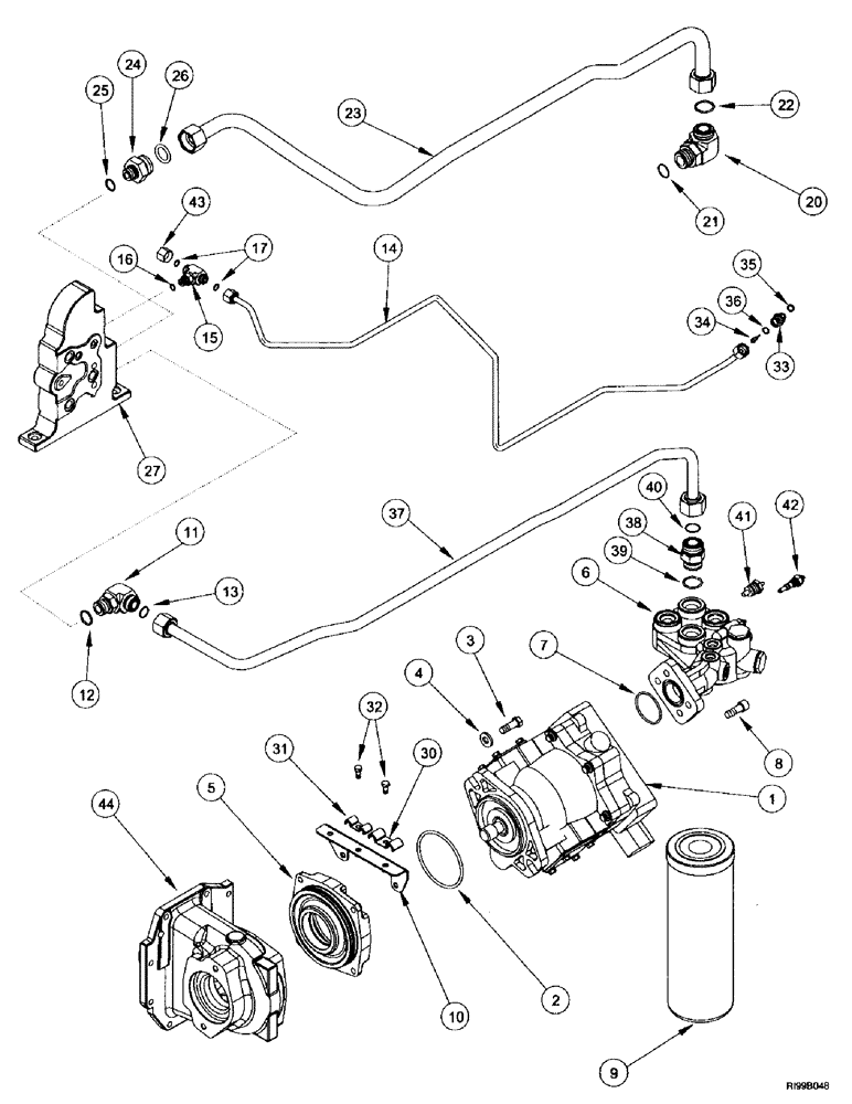Схема запчастей Case IH MX240 - (8-008) - HYDRAULIC SYSTEM, PISTON PUMP AND FILTER, STANDARD FLOW CAPACITY PUMP (08) - HYDRAULICS