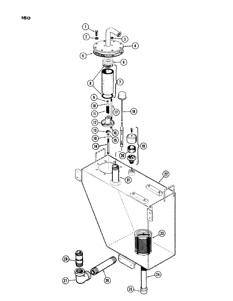 Схема запчастей Case IH 1200 - (150) - HYDRAULIC OIL RESERVOIR AND FILTER, USED PRIOR TO TRACTOR SERIAL NUMBER 9806321 (08) - HYDRAULICS