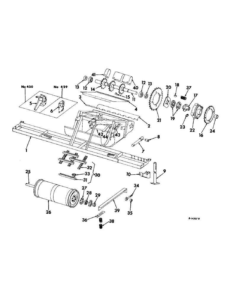 Схема запчастей Case IH 429 - (B-03) - FEEDER FRAME, LIFT, STAND & FEEDER CONVEYOR (58) - ATTACHMENTS/HEADERS