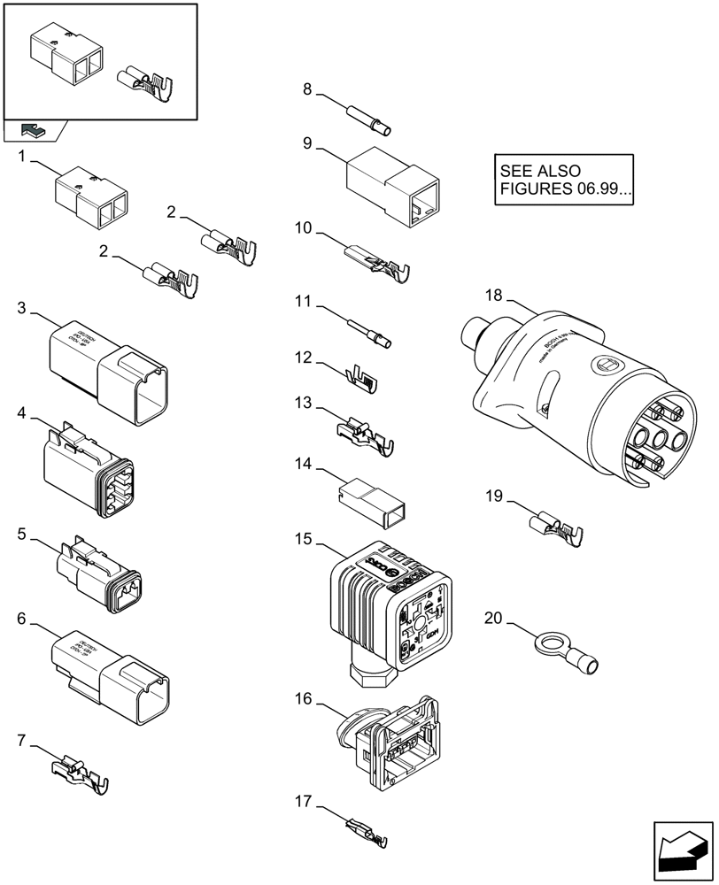 Схема запчастей Case IH LBX332R - (06.07[01]) - CONNECTORS (06) - ELECTRICAL SYSTEMS
