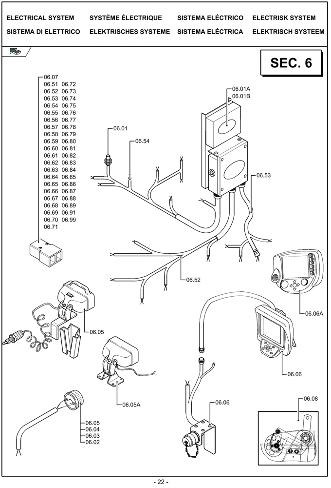 Схема запчастей Case IH LBX332R - (06.00[01]) - PICTORIAL OVERVIEW 1/1 - ELECTRICAL SYSTEM (06) - ELECTRICAL SYSTEMS