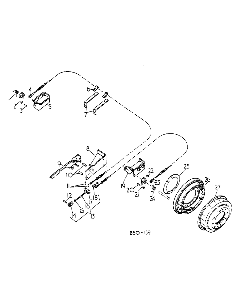 Схема запчастей Case IH 685 - (04-012) - DRUM BRAKE ATTACHMENT, HAND-OPERATED (5.1) - BRAKES