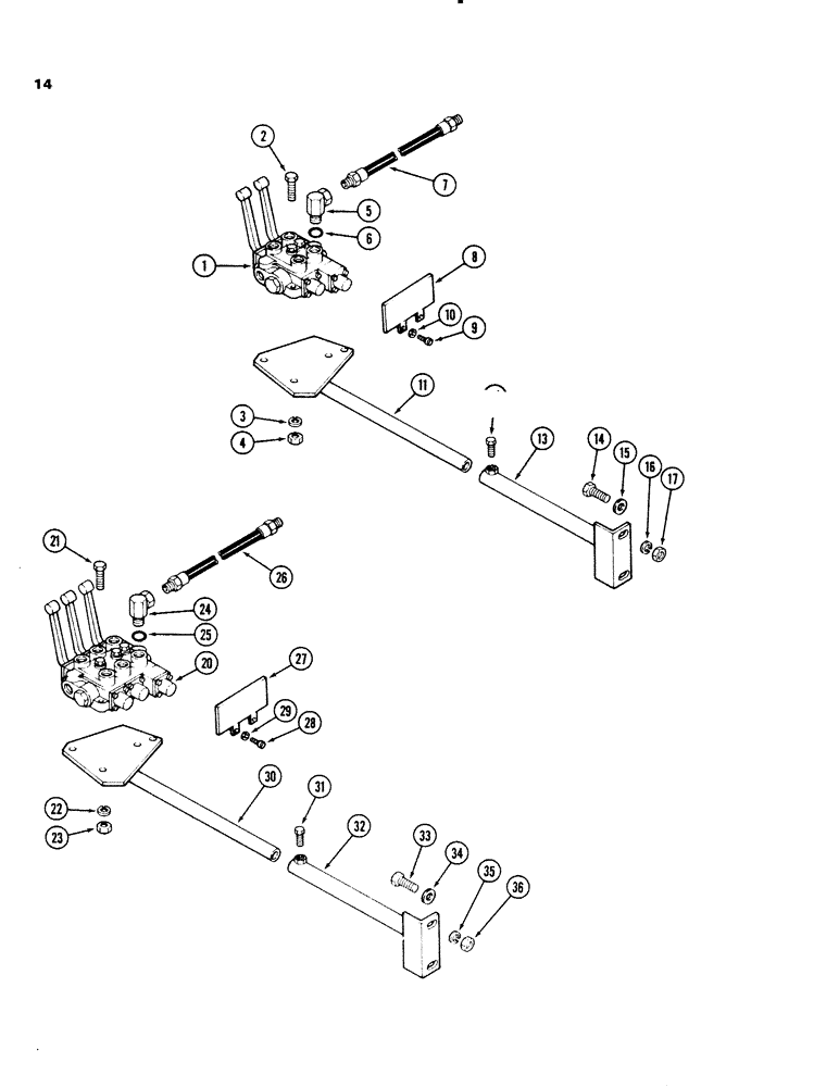 Схема запчастей Case IH 66L - (14) - TWO SPOOL CONTROL VALVE AND HOSES (35) - HYDRAULIC SYSTEMS