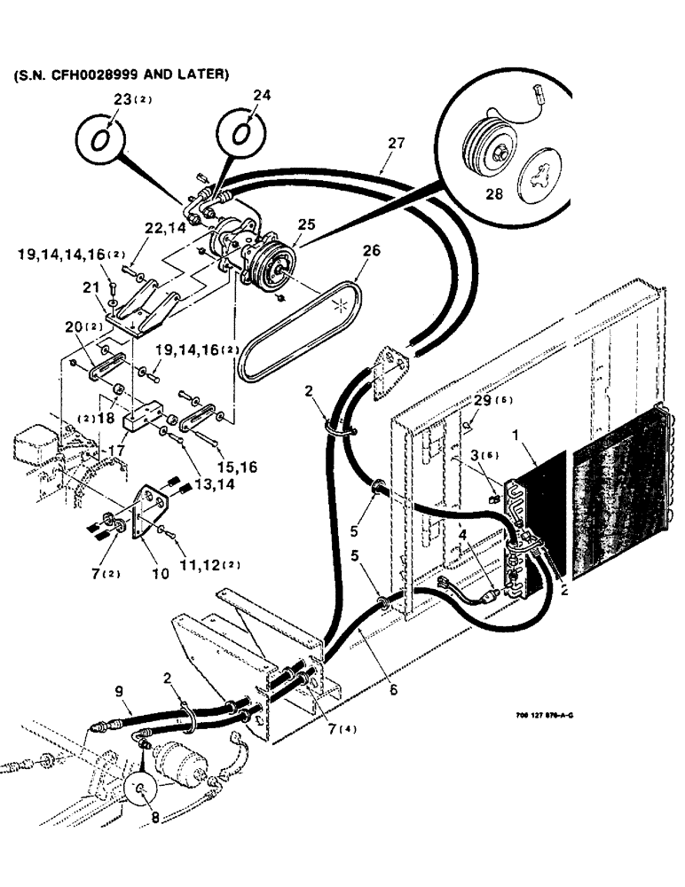 Схема запчастей Case IH 8830 - (7-56) - AIR CONDITIONER COMPRESSOR AND MOUNTING ASSEMBLY, DIESEL, SERIAL NUMBER CFH0028999 AND LATER (09) - CHASSIS