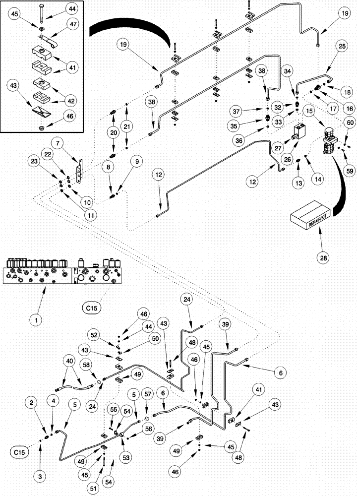 Схема запчастей Case IH 620 - (08-20) - GREASE PUMP PLUMBING SYSTEM - DRUM LUBE/AIR SCREEN LUBE (07) - HYDRAULICS