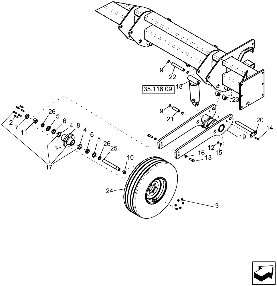 Схема запчастей Case IH 1250 - (44.100.04) - WHEEL, STANDARD WING - 24 ROW (44) - WHEELS