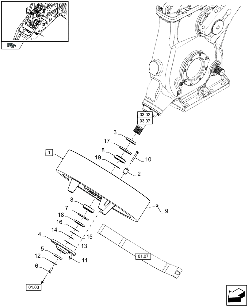 Схема запчастей Case IH LB333R - (01.06[01]) - FLYWHEEL (01) - POWER TAKE OFF