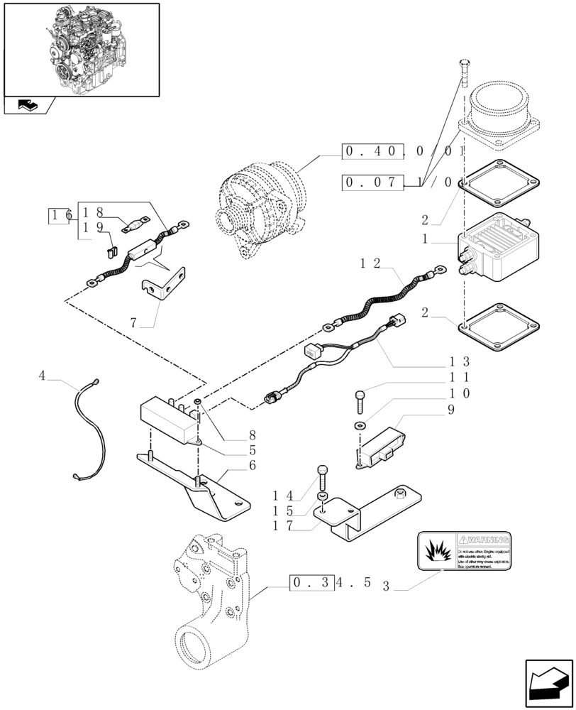 Схема запчастей Case IH FARMALL 105V - (1.75.4/05[02]) - AIR HEATER ENGINE STARTING AID - HEATER, CABLES AND BRACKETS (VAR.334206) (06) - ELECTRICAL SYSTEMS