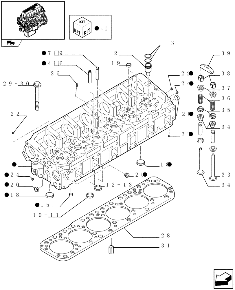 Схема запчастей Case IH F3CE0684A E001 - (0.06.0) - CYLINDER HEAD & RELATED PARTS (504053191 - 504053193 - 504053195) 
