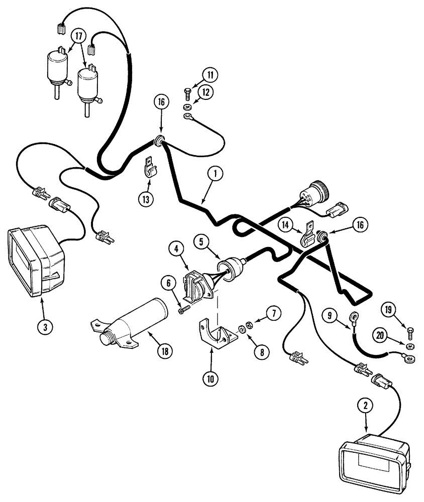 Схема запчастей Case IH 5120 - (4-28) - ELECTRICAL HARNESS, REAR FENDER AND CONNECTIONS, TRACTORS WITH CAB (04) - ELECTRICAL SYSTEMS
