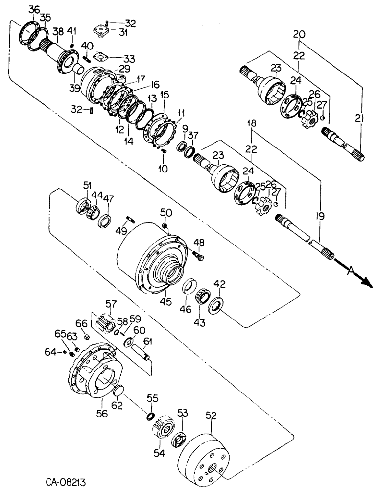 Схема запчастей Case IH 3688 - (07-44[01]) - DRIVE TRAIN, PLANETARY STEERING AXLE, TRACTORS WITH ALL WHEEL DRIVE, WITH TWO PIECE DRIVE SHAFT (04) - Drive Train