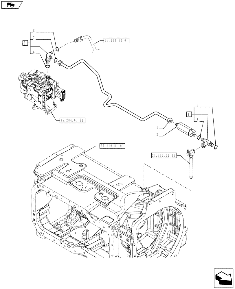 Схема запчастей Case IH PUMA 200 - (21.102.02) - "HI-FLOW" PFC PUMP WITH EDC (150 L/MIN) - PIPES (VAR.729004 / 743616) (21) - TRANSMISSION