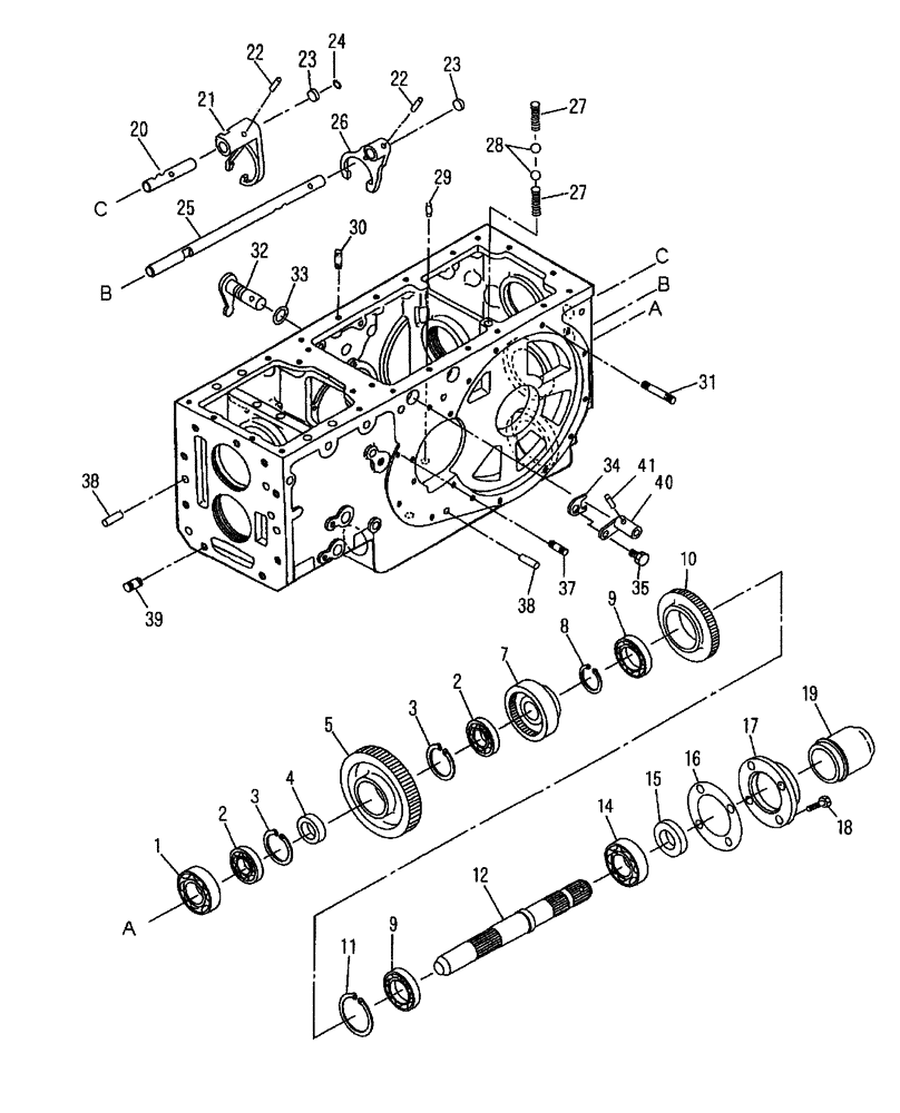 Схема запчастей Case IH FARMALL 45 - (03.14) - REAR TRANSMISSION PTO DRIVE, LOWER (03) - TRANSMISSION