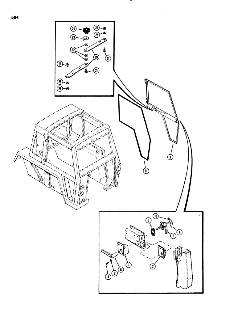 Схема запчастей Case IH 1070 - (0584) - CAB, DOOR, USED AFTER CAB SERIAL NUMBER 7838473 (09) - CHASSIS/ATTACHMENTS