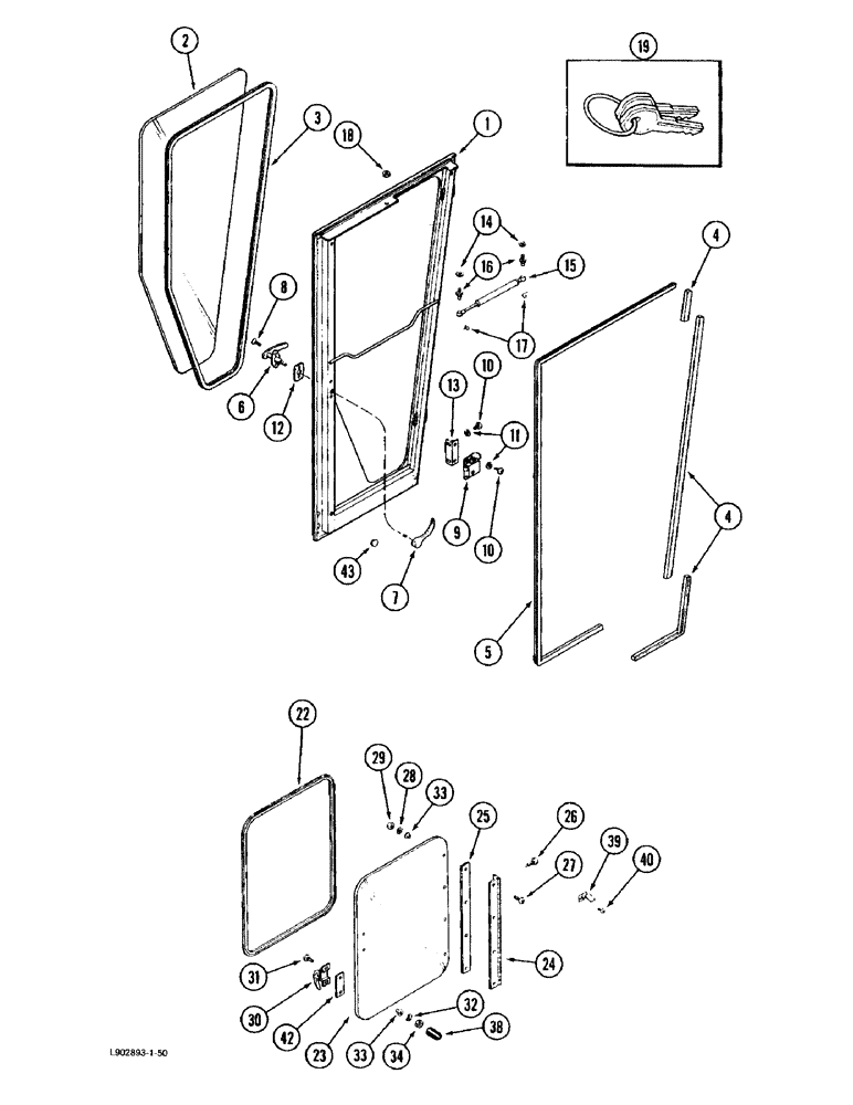 Схема запчастей Case IH 1670 - (9G-20) - OPERATORS CAB DOOR AND REAR GLASS (10) - CAB & AIR CONDITIONING