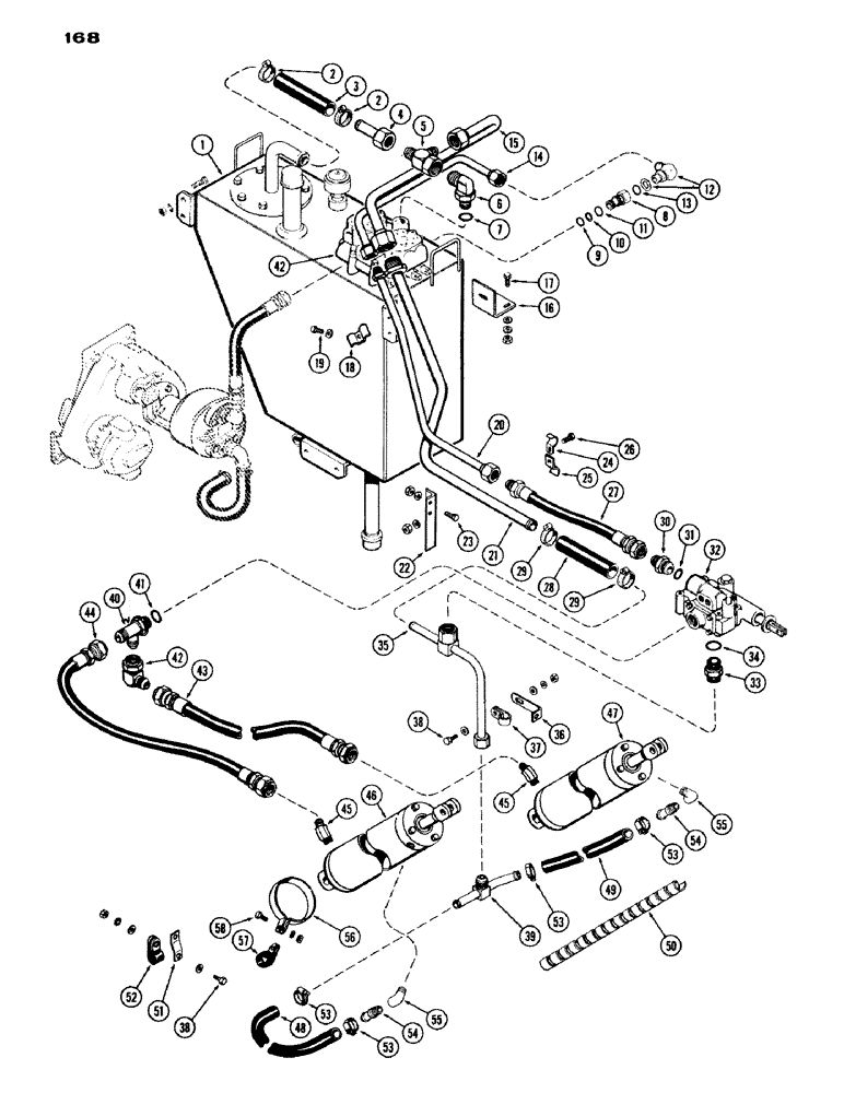 Схема запчастей Case IH 1200 - (168) - THREE POINT HITCH HYDRAULIC SYSTEM, USED PRIOR TO TRACTOR SERIAL NUMBER 9806321 (08) - HYDRAULICS