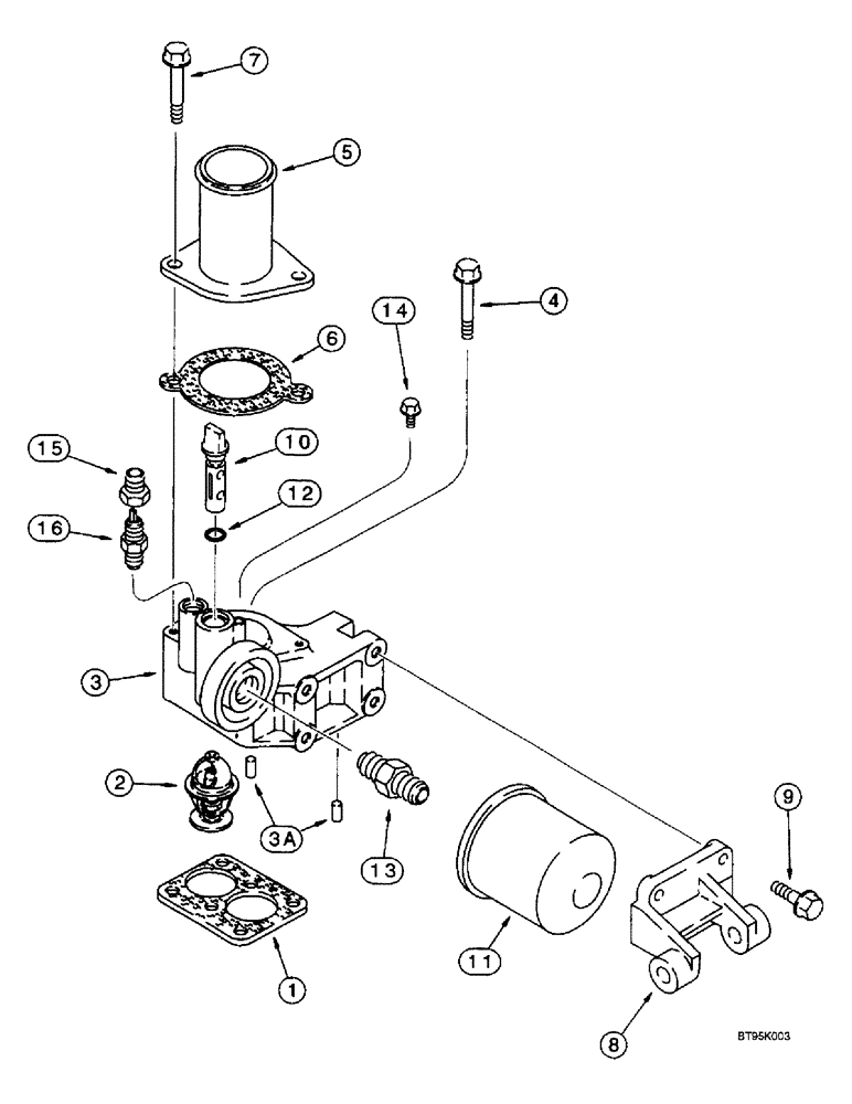 Схема запчастей Case IH 2166 - (2-38) - THERMOSTAT HOUSING AND WATER FILTER, 6T-830 ENGINE, PRIOR TO COMBINE P.I.N. JJC0180000 (01) - ENGINE
