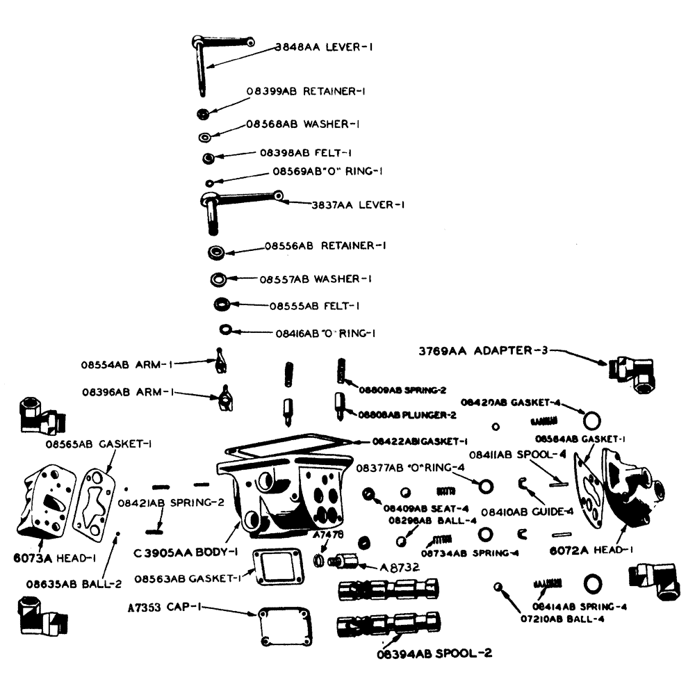 Схема запчастей Case IH LA-SERIES - (085) - HYDRAULIC SINGLE & DUAL CONTROL UNIT - DUAL VALVE ASSEMBLY (08) - HYDRAULICS