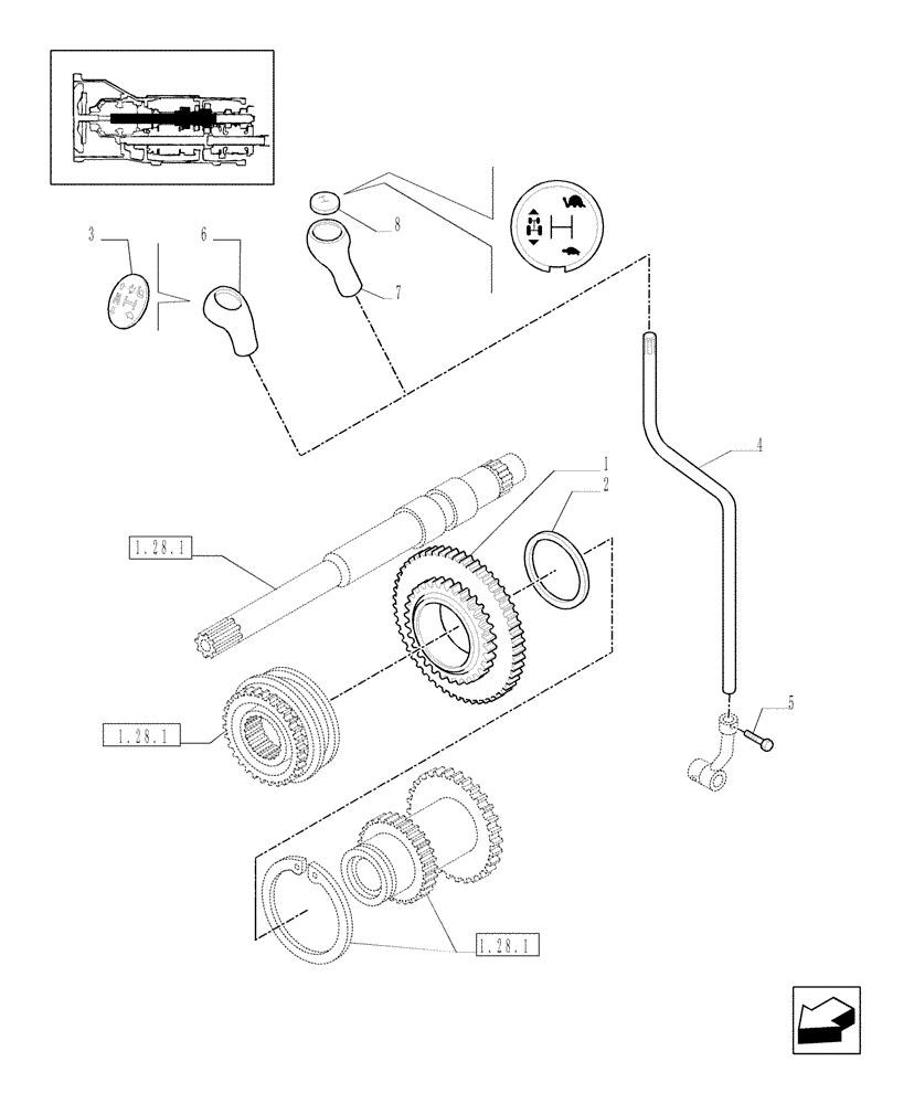 Схема запчастей Case IH JX1095C - (1.32.3/01) - (VAR.062) 32X12 (40KM/H) TRAN. W/SYNCHRO GEAR AND SYNC. SHUTT., W/CR. SPE. FOR MECH. SPL-DRIVEN GEAR (03) - TRANSMISSION