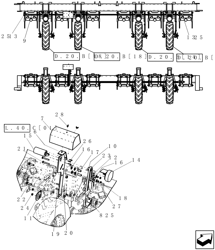 Схема запчастей Case IH 1200 - (D.13.B[11]) - DRIVE SYSTEM - 6R AND 8R RIGID TRAILING VR (ASN CBJ022937) D - Travel