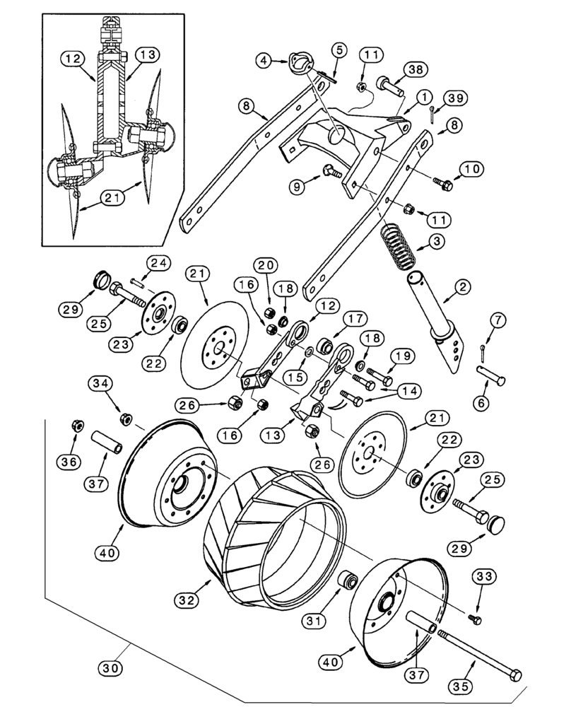 Схема запчастей Case IH 1200 - (L.10.F[15]) - PRESS WHEEL & COVERING DISC, WITH RH LEADING DISC OPENER (LH SIDE OF PLANTER, BSN CBJ0001610) L - Field Processing