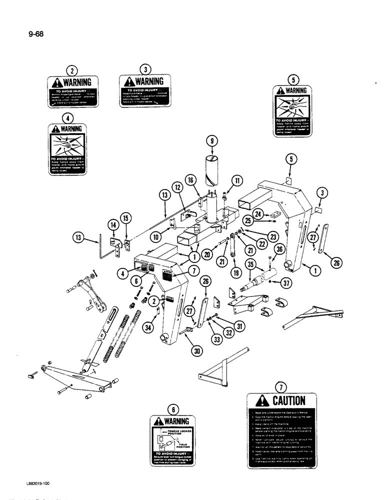 Схема запчастей Case IH 1590 - (9-068) - CARRIER FRAME, 1490 AND 1590 MOWER CONDITIONER (03) - CHASSIS/MOUNTED EQUIPMENT