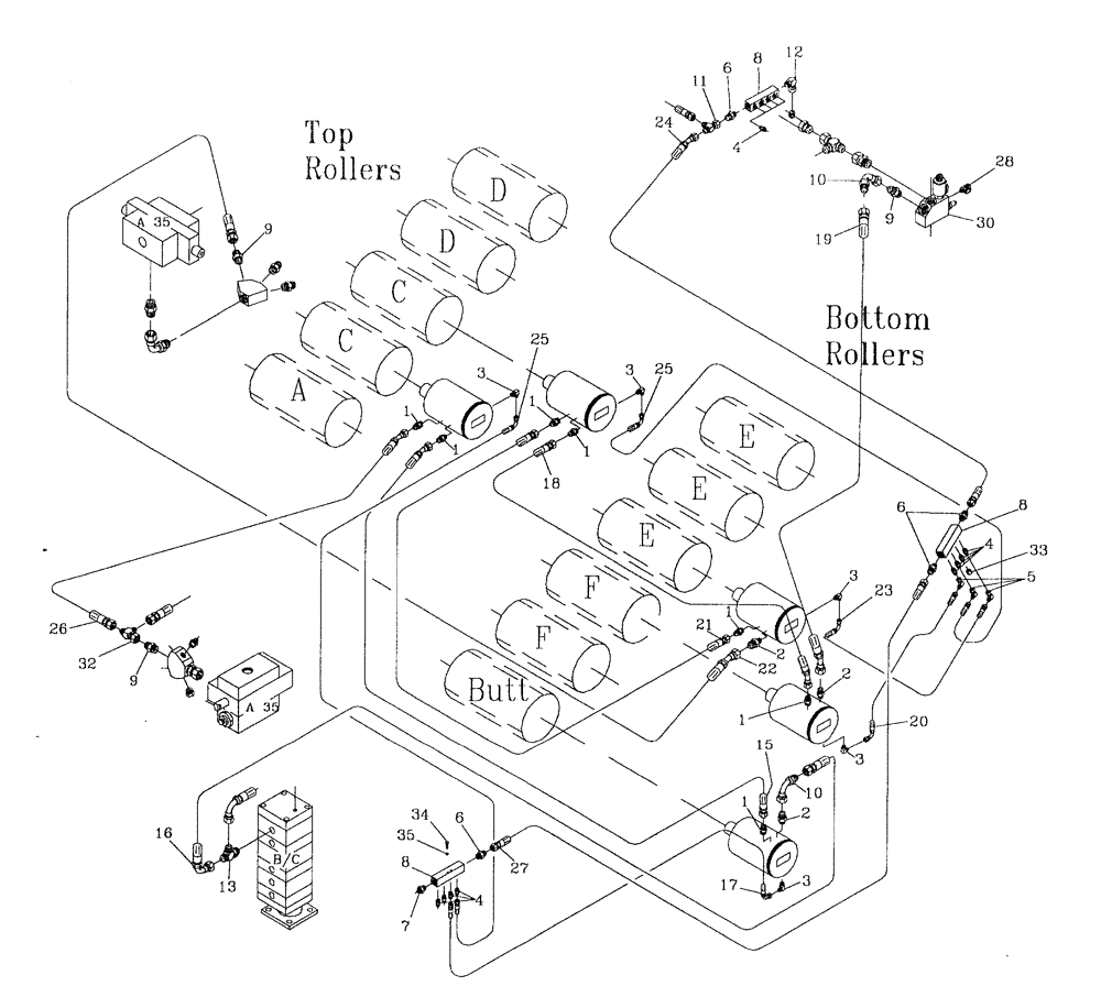 Схема запчастей Case IH 7700 - (B08[05]) - HYDRAULIC CIRCUIT {ROLLERS [LH] 12" CHOPPER} Hydraulic Components & Circuits