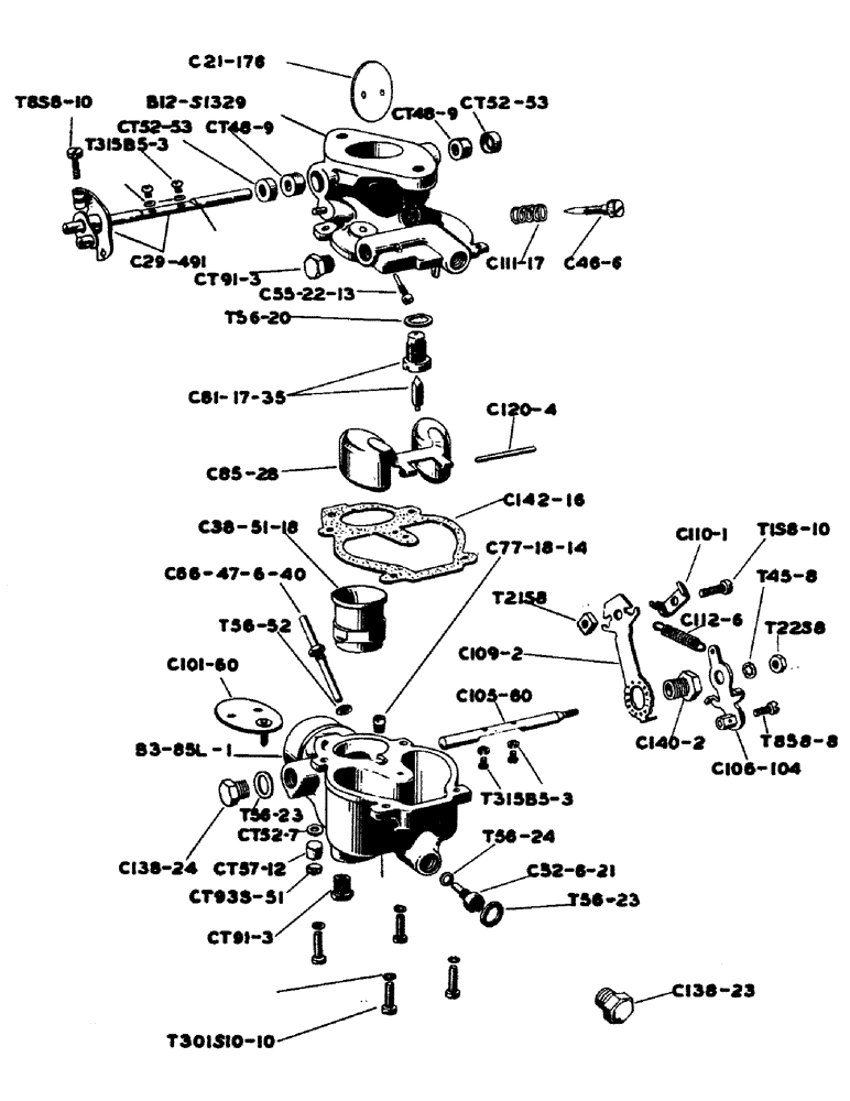 Схема запчастей Case IH 130 - (52) - B13258 ZENITH CARBURETOR, MODEL 161-7, OUTLINE NO. S1329 