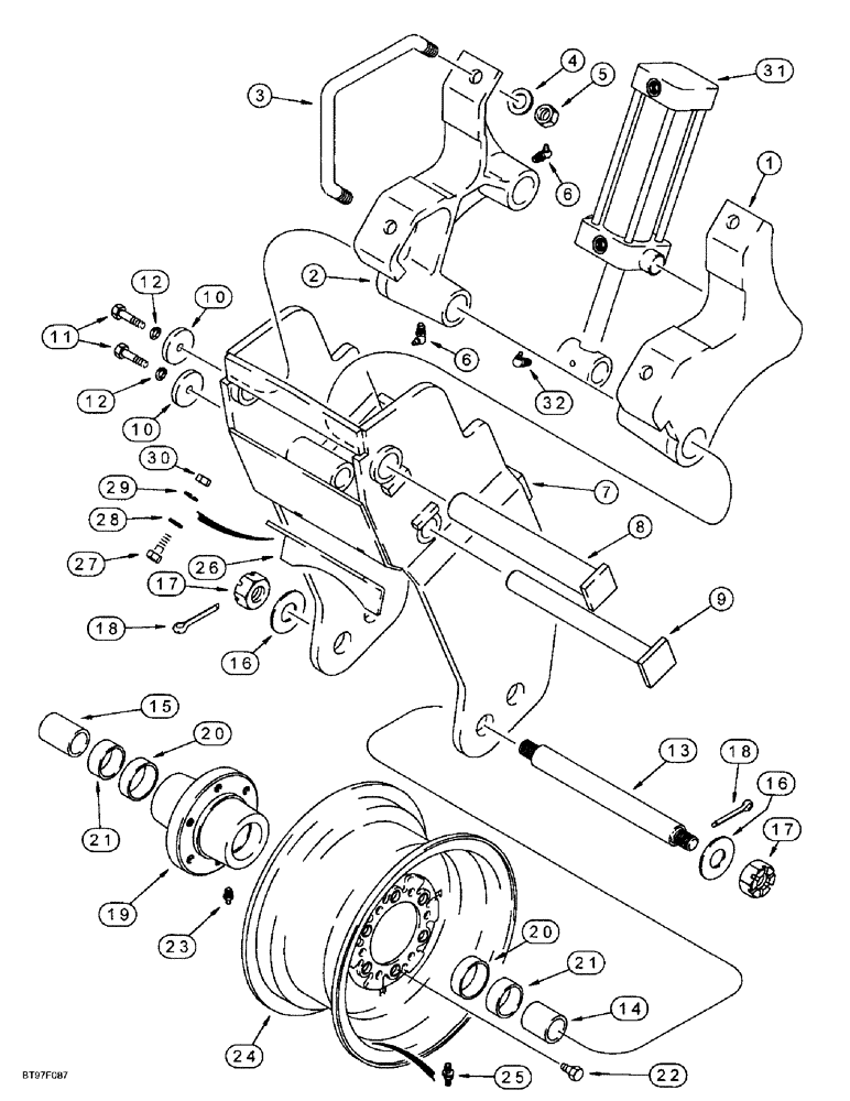 Схема запчастей Case IH 955 - (9A-091A) - CARRYING WHEELS, USED WITH 3-1/4 ID X 7-1/4 INCH STROKE (TIE ROD TYPE) CYLINDER (09) - CHASSIS/ATTACHMENTS