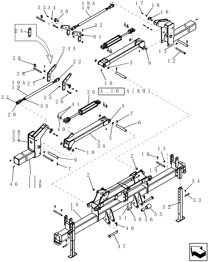 Схема запчастей Case IH 1200 - (F.10.E[03]) - MAIN FRAME, 8 ROW WIDE AND 12 ROW NARROW MOUNTED STACKER BSN CBJ036000 F - Frame Positioning