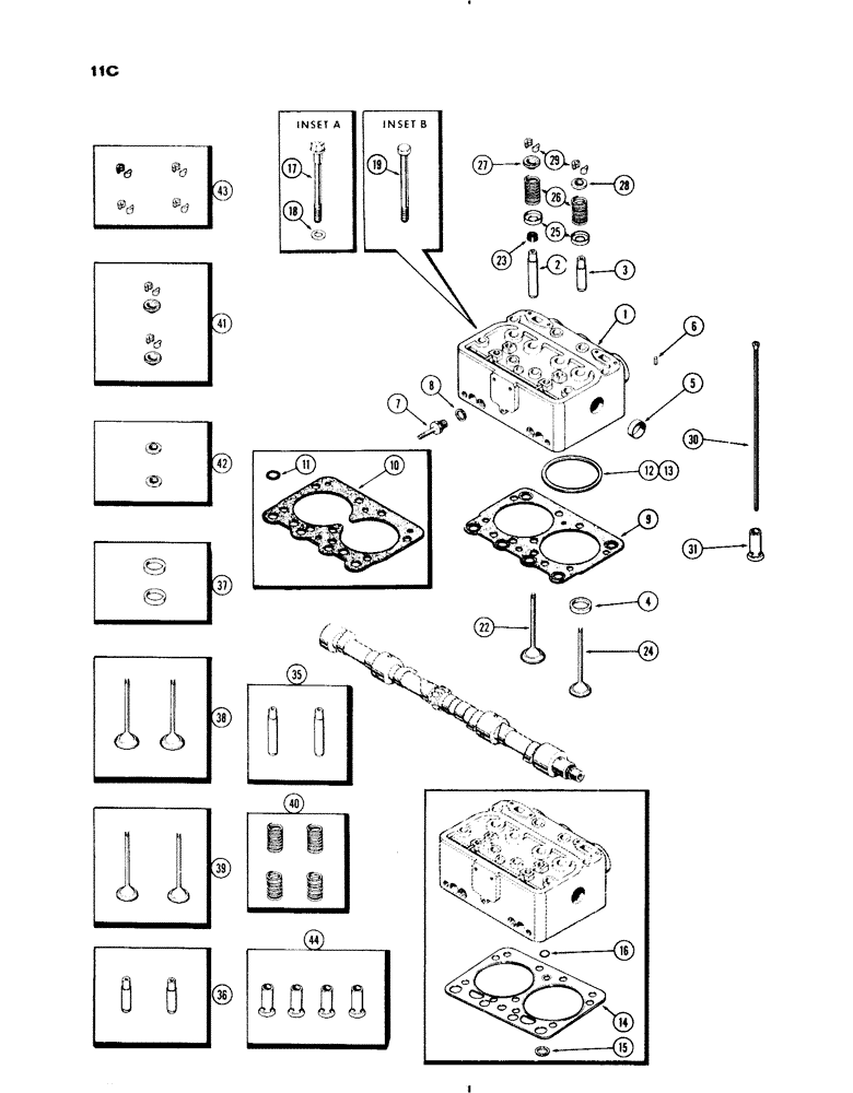 Схема запчастей Case IH 830-SERIES - (011C) - CYLINDER HEAD AND VALVE TRAIN, MODEL 830, 301 DIESEL ENGINE (02) - ENGINE