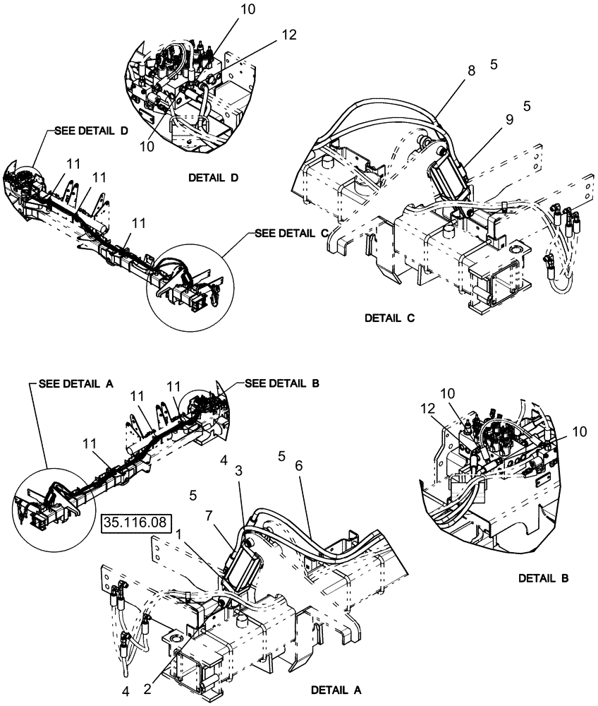 Схема запчастей Case IH 1250 - (35.580.03) - HYDRAULICS - WING WHEEL - 12 ROW (35) - HYDRAULIC SYSTEMS