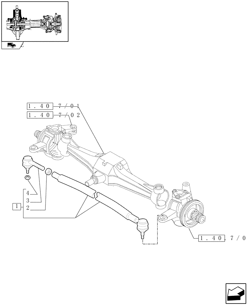 Схема запчастей Case IH FARMALL 90 - (1.40.7/04) - CLASS 2 FRONT AXLE WITH 2ND STEERING CYLYNDER & LIMITED SLIP (40KM/H) - TIE ROD (VAR.335542-743906-743552) (04) - FRONT AXLE & STEERING