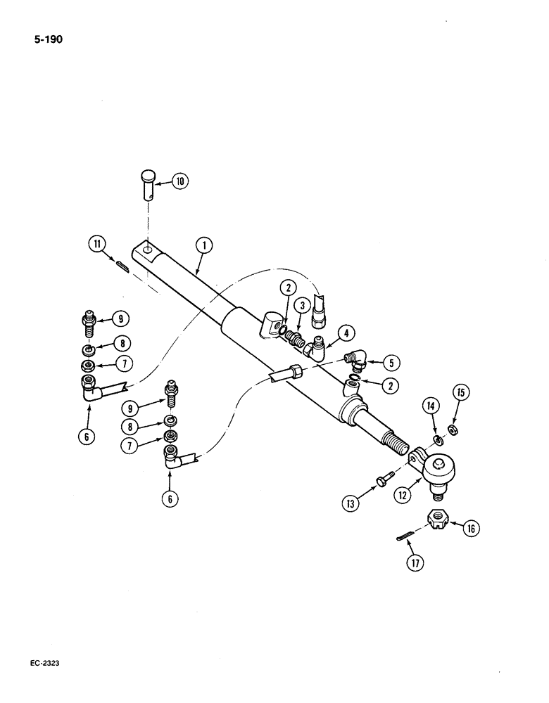 Схема запчастей Case IH 585 - (5-190) - POWER STEERING TUBES AND HOSES, TRACTOR WITH HEAVY DUTY CAST FRONT AXLE, P.I.N. 18001 AND AFTER (05) - STEERING