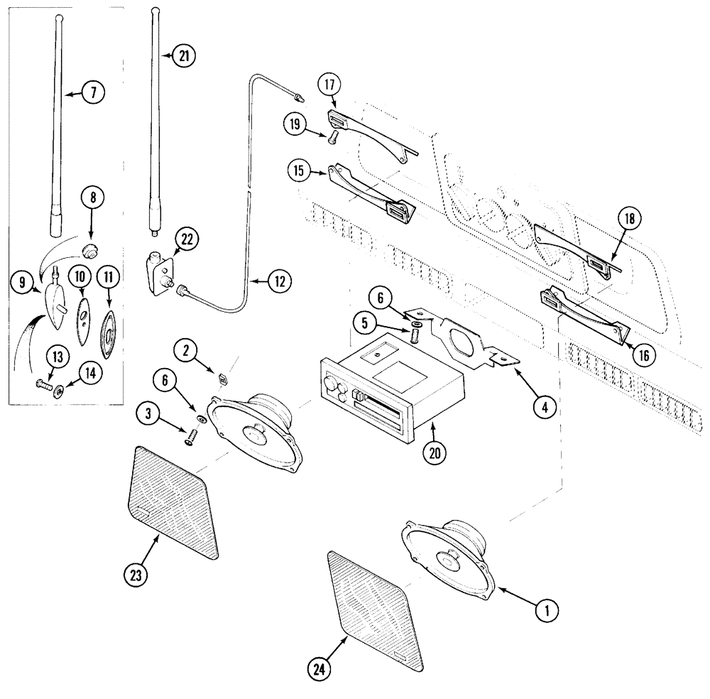 Схема запчастей Case IH 5120 - (9-104) - CAB, RADIO SPEAKERS AND ANTENNA (09) - CHASSIS/ATTACHMENTS