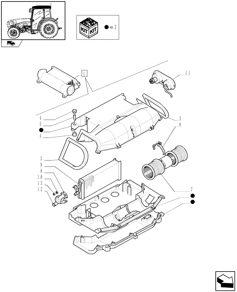 Схема запчастей Case IH FARMALL 95N - (1.92.94/ A[01]) - HEATER - BREAKDOWN (10) - OPERATORS PLATFORM/CAB