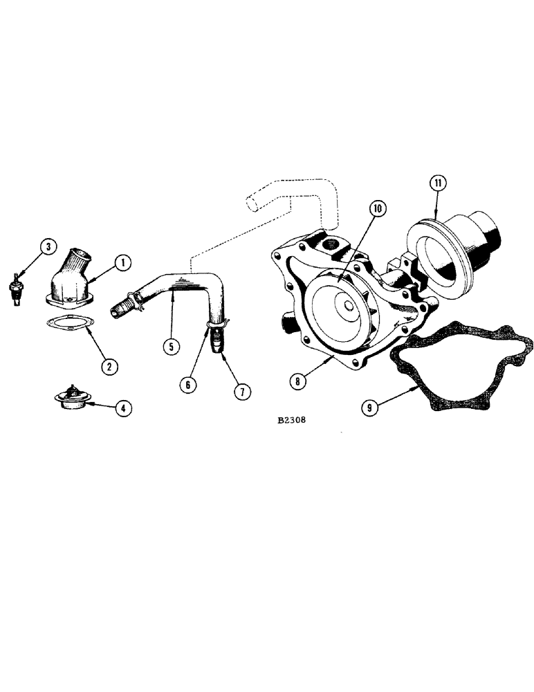 Схема запчастей Case IH 1010 - (358) - MODEL H-318 ENGINE, THERMOSTAT AND HOUSING (10) - ENGINE