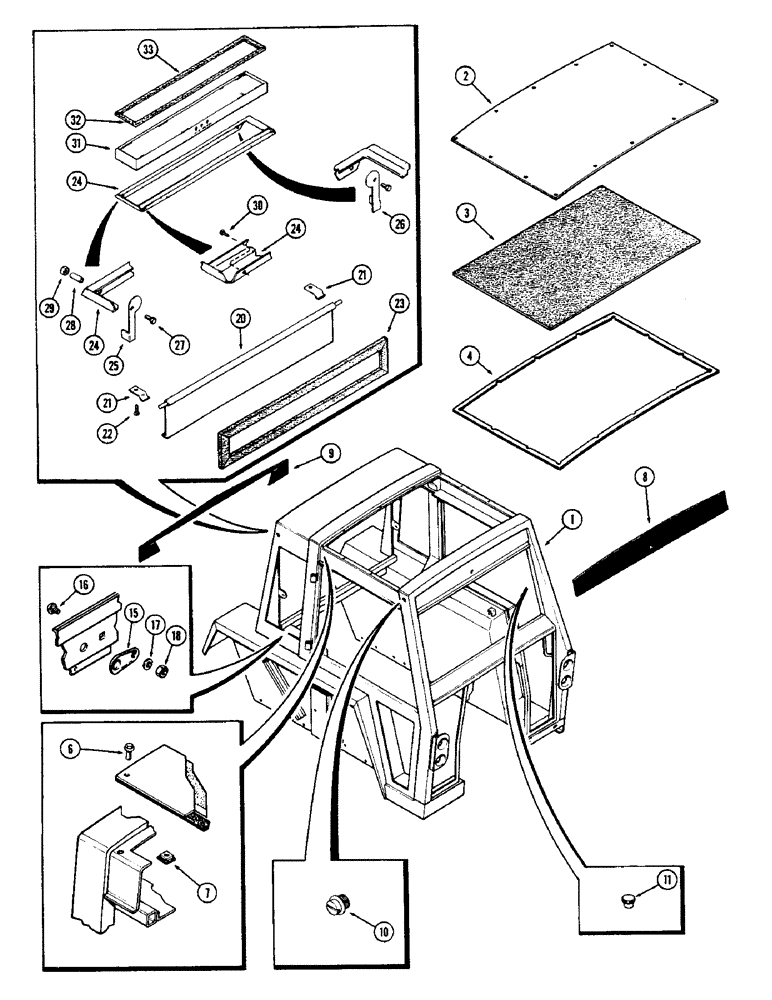 Схема запчастей Case IH 1175 - (234) - CAB, UPPER SHEET METAL, USED PRIOR TO CAB SERIAL NUMBER 7814176 (09) - CHASSIS
