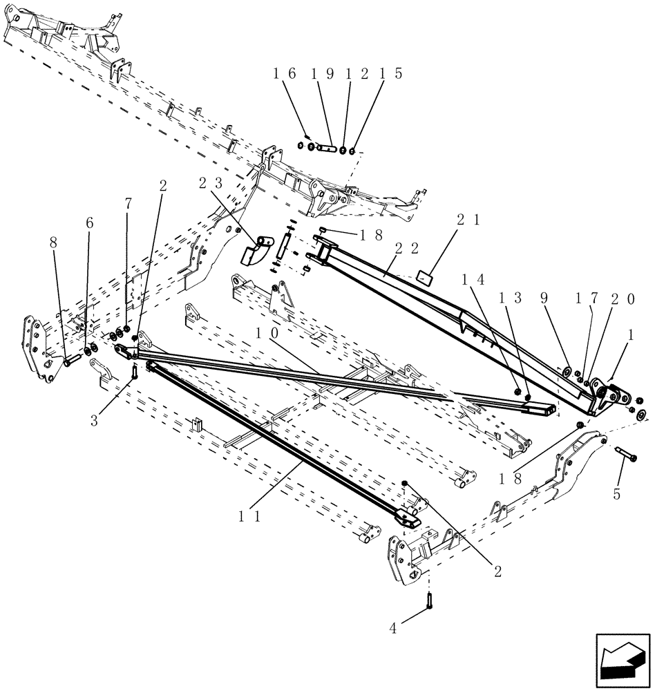 Схема запчастей Case IH 400 - (39.100.09) - 12 FIVE SECTION INNER WING BRACING AND ROCKSHAFT - 51/57 MODEL SHOWN (39) - FRAMES AND BALLASTING